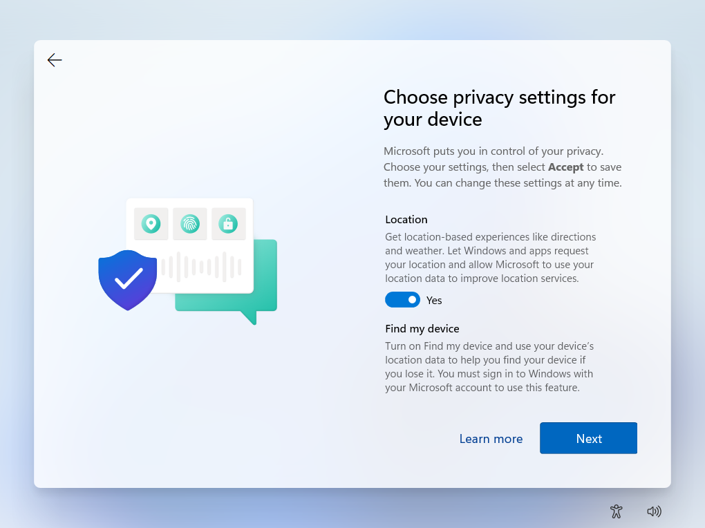 Choose the privacy settings for your PC using the respective toggles for Location