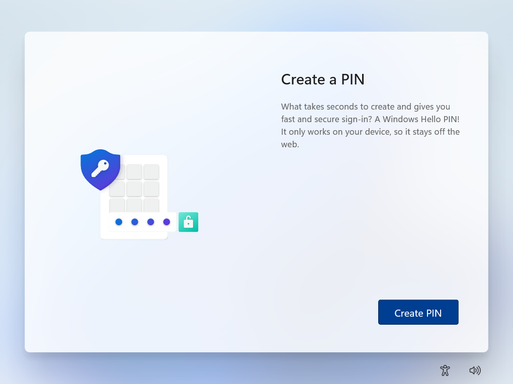 Now click on Create PIN to create a numeric password to protect your PC