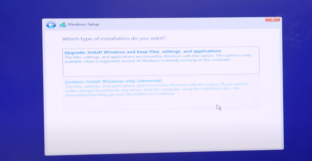 By this time, you will get an option to choose the type of OS installation you need